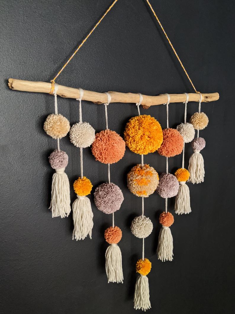 Large Neutral Pom Pom Wall Hanging