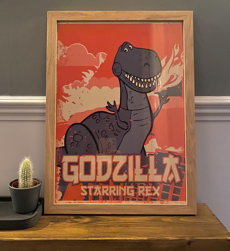 Retro Godzilla - Toy Story Mash Up Print